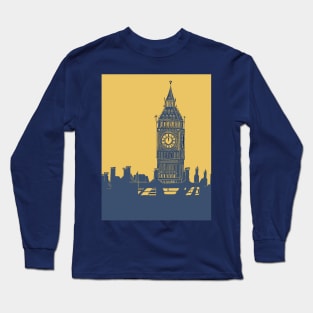 Big Ben and London Skyline in Blue and Mustard yellow Long Sleeve T-Shirt